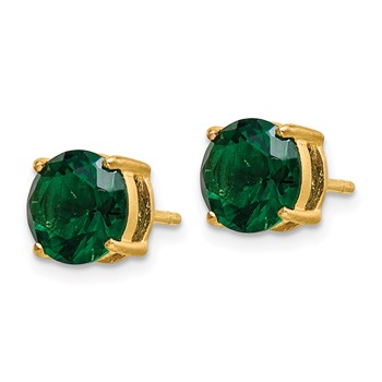 Brass Gold-tone 8mm Imitation Emerald Post Earrings — alternate view