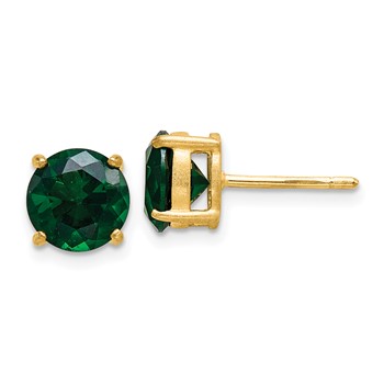 Brass Gold-tone 8mm Imitation Emerald Post Earrings