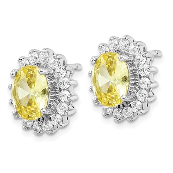 Sterling Silver Rhodium-plated Lady Di Canary & White Cz Earrings — alternate view
