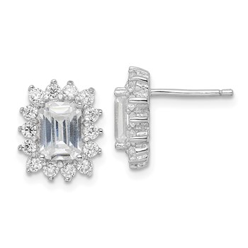 Sterling Silver Rhodium-plated CZ Post Earrings