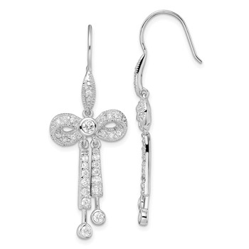 Sterling Silver Rhodium Plated CZ Bow Earrings