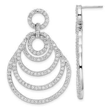 Sterling Silver Rhodium Plated 5 Circle with CZ Dangle Earrings