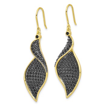 Sterling Silver Gold-tone Black CZ Dangle Earrings — alternate view