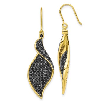 Sterling Silver Gold-tone Black CZ Dangle Earrings