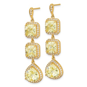 Sterling Silver Gold Plate Silver 3 Canary CZ Stone Drop Dangle Earring — alternate view