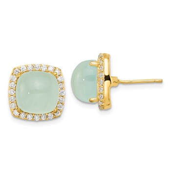 SS Gold-tone CZ & Blue Calcedony Post Earrings