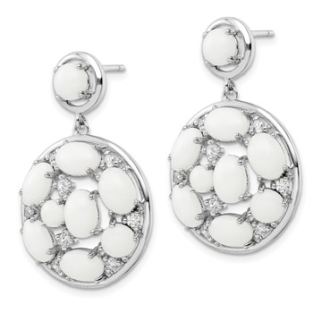 Rhodium Plate Silver Simulated White Agate Dangle Earring — alternate view