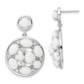 Rhodium Plate Silver Simulated White Agate Dangle Earring