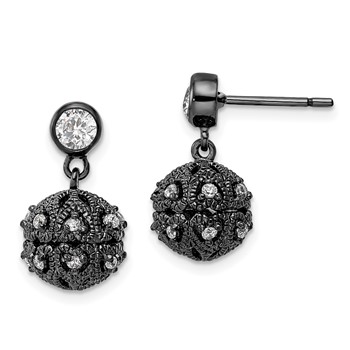Black Rhodium Plate Silver White Cz Filigree Ball Drop Earring