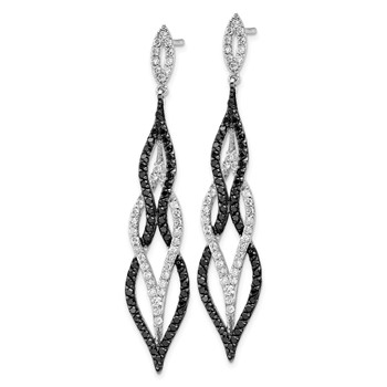 Sterling Silver Rhodium-plated Black and White CZ Dangle Post Earrings — alternate view