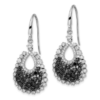 Sterling Silver RH-plated Black & White CZ Scattered Dangle Earrings — alternate view