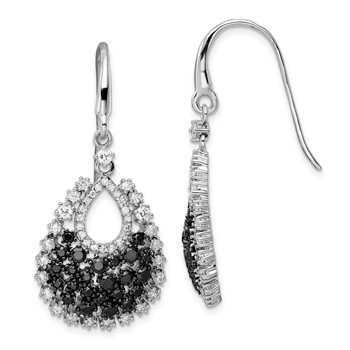 Sterling Silver RH-plated Black & White CZ Scattered Dangle Earrings