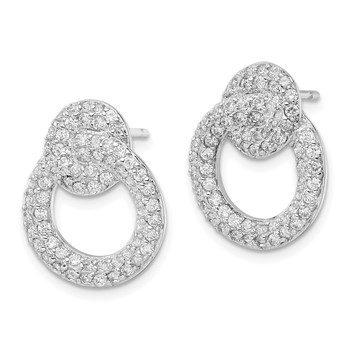 Rhodium Plated Silver White Cz Swirl Earring — alternate view