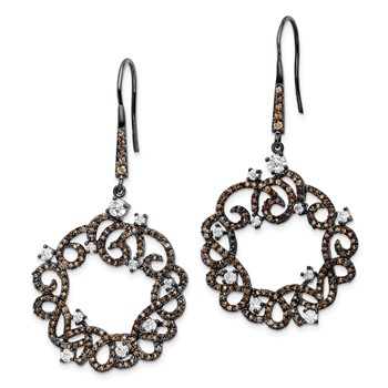 Sterling Silver Black RH-plated White & Brown CZ Wreath Design Earrings — alternate view