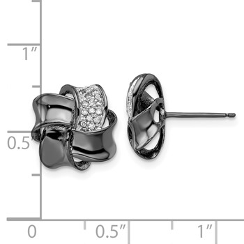 Sterling Silver Black Rhodium-plated Flower CZ Post Earrings — alternate view