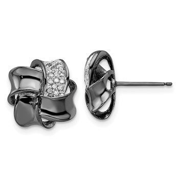 Sterling Silver Black Rhodium-plated Flower CZ Post Earrings