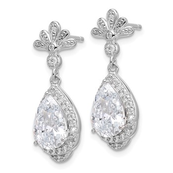 Sterling Silver Rhodium-plated CZ Fancy Dangle Earrings — alternate view