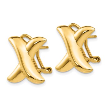 14k 16mm Polished X Omega Back Post Earrings — alternate view