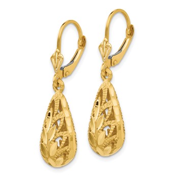 14k Polished Diamond-Cut Teardrop Dangle Leverback Earrings — alternate view