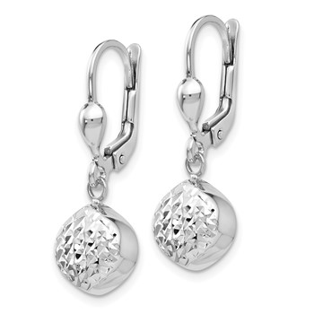 14k White Gold Polished Diamond-Cut Circle Dangle Leverback Earrings — alternate view