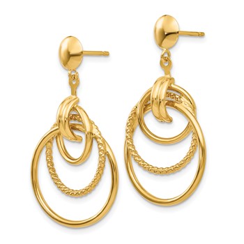 14k Polished and Textured Intertwined Circles Dangle Post Earrings — alternate view