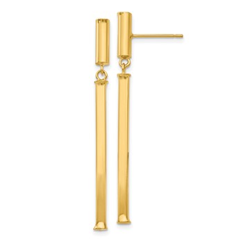 14k Polished Square Bar Dangle Post Earrings