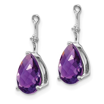 14k White Gold Diamond and 8x6 Pear Amethyst Earring Jackets — alternate view
