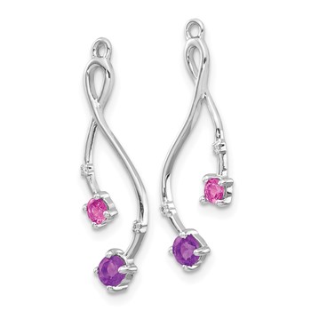 14k White Gold Diamond/Amethyst/Pink Tourmaline Dangle Earring Jackets — alternate view