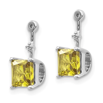 14k White Gold Diamond and 5mm Square Peridot Earring Jackets — alternate view