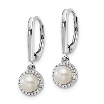 Sterling Silver CZ & Pearl Leverback Earrings — alternate view