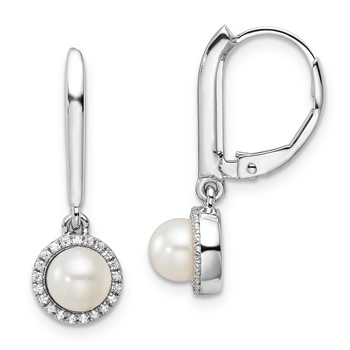 Sterling Silver CZ & Pearl Leverback Earrings