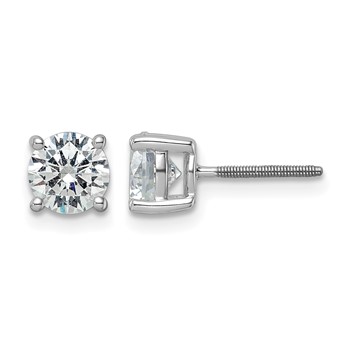 14k White Gold 2 1/2 carat Certified Lab Grown Diamond VS+ F+ Round Complete Four Prong Screwback Heavyweight Stud Earrings