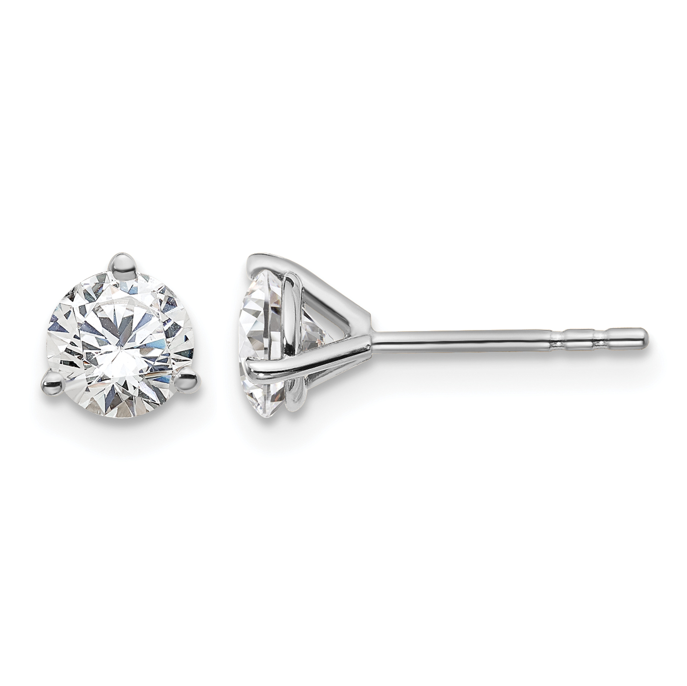 10k White Gold 1 carat Lab Grown Diamond VS+ F+ Round Complete Three Prong Stud Earrings