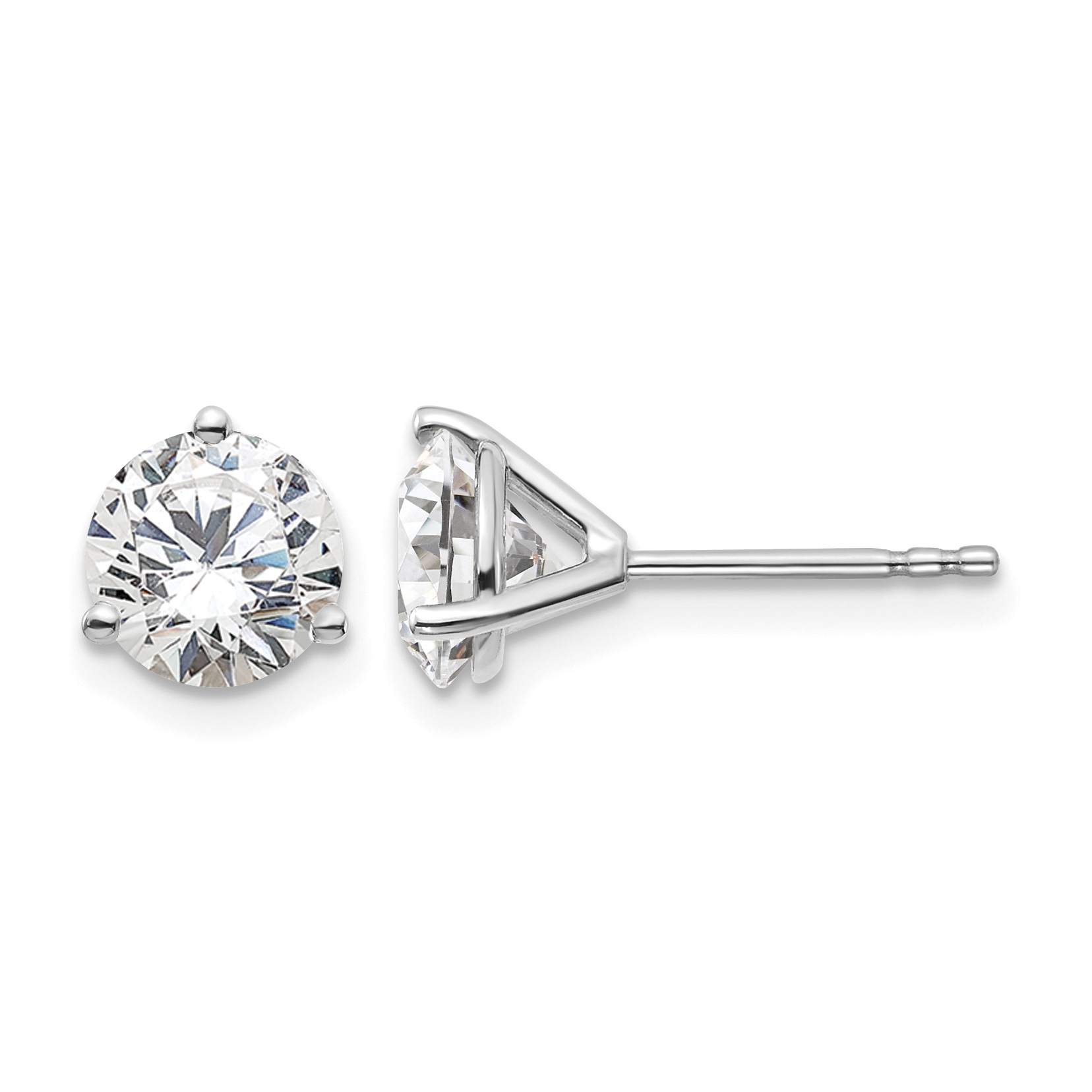 10k White Gold 2 carat Lab Grown Diamond VS+ F+ Round Complete Three Prong Stud Earrings
