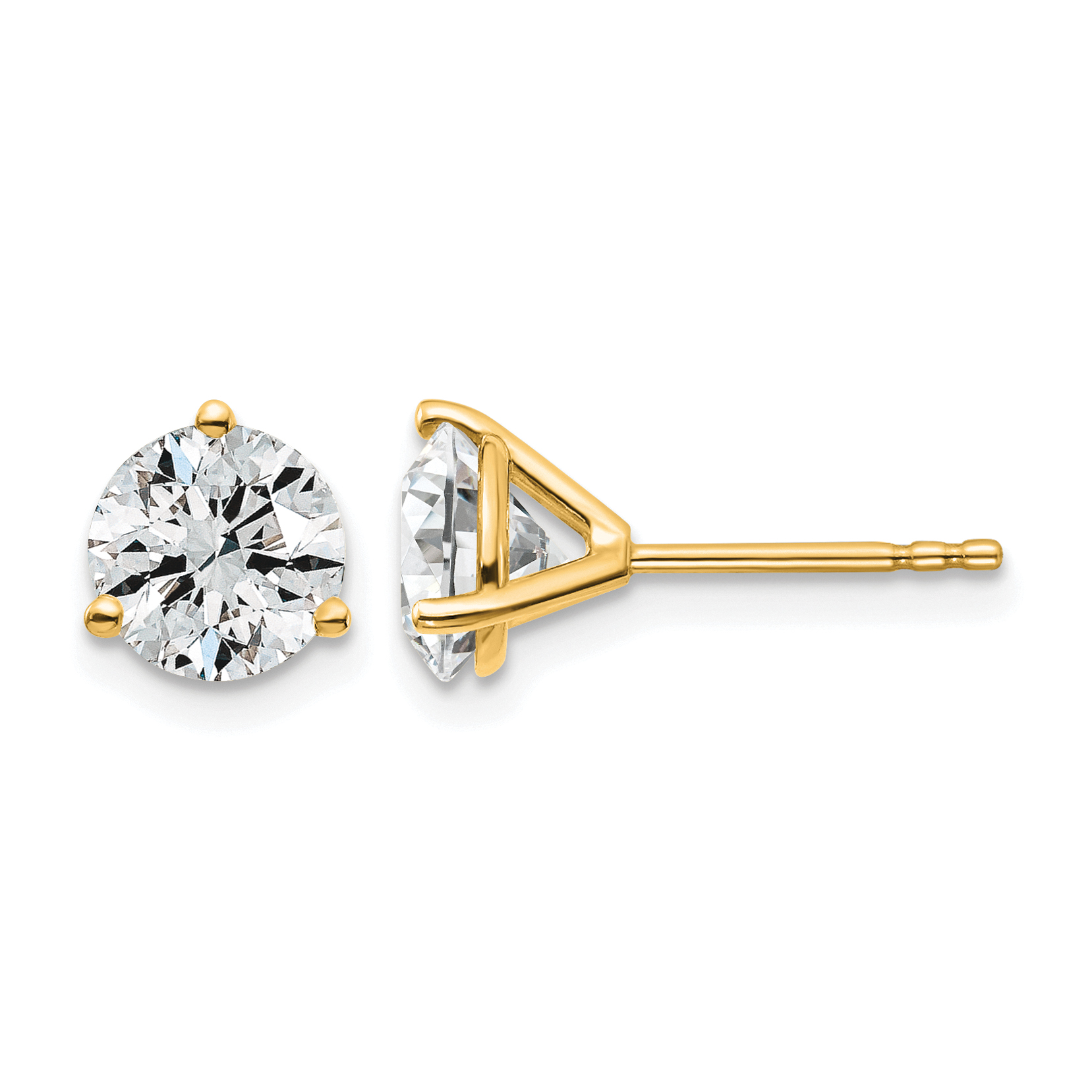 10k 2 carat Lab Grown Diamond VS+ F+ Round Complete Three Prong Stud Earrings