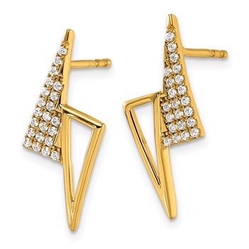 14K Polished 1/5 carat Diamond Geometric Triangles Fashion Post Earrings — alternate view