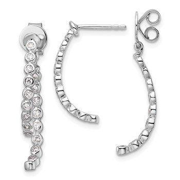 14K White Gold Polished 3/8 carat Diamond Bezel Front and Back Dangle Earrings