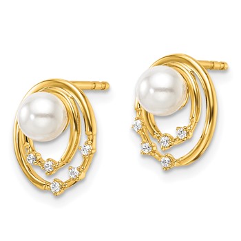14K Polished 1/20 carat Diamond and White Freshwater Cultured Pearl Ovals Drop Post Earrings — alternate view