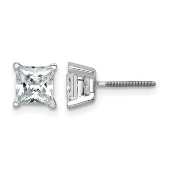 14k White Gold 1 1/2 carat Certified Lab Grown Diamond VS+ F+ Princess Complete Four Prong Screwback Stud Earrings