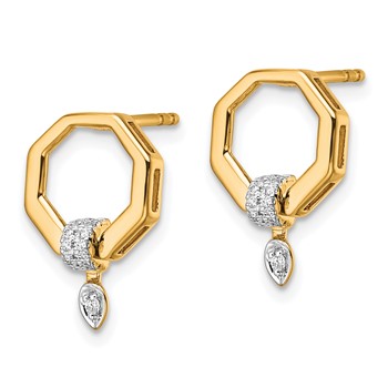 14K Polished 1/10 carat Diamond Octagon Drop Post Earrings — alternate view