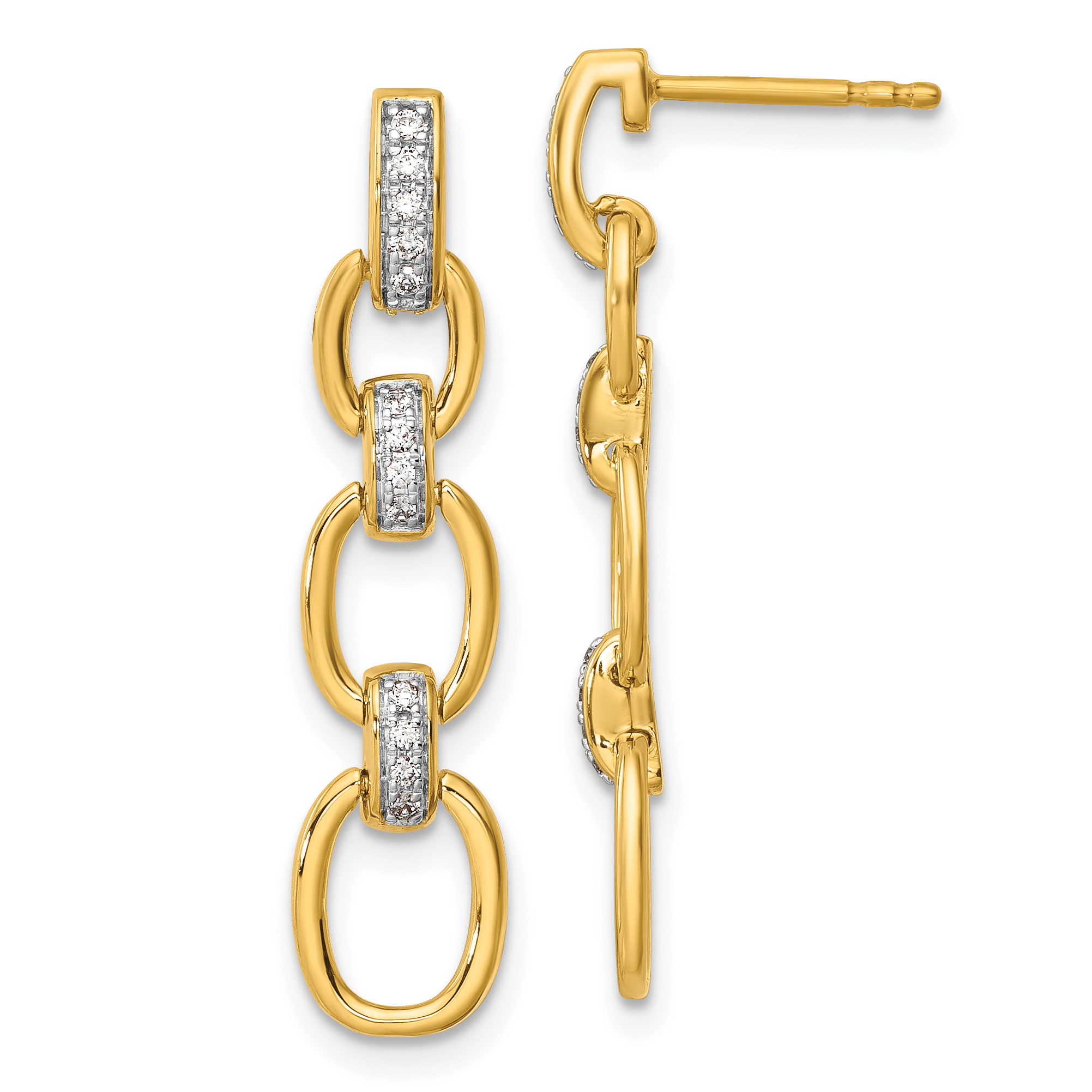 22Kt Long Gold Earring with white gold work - ErLn19397 - 22k Gold fancy  long earrings. Earrings are designed with beautiful chain and two tone  balls at the e