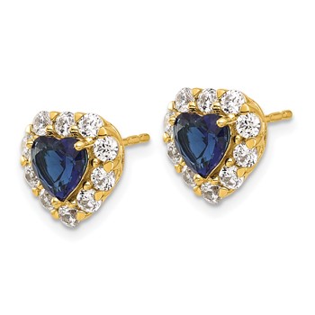 14k 1 1/3 carat Lab Grown Diamond VS/SI+ G+ and Created Sapphire Complete Halo Heart Post Earrings — alternate view