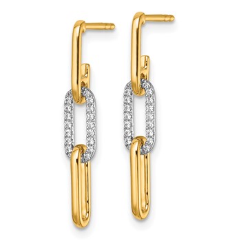 14K Two-tone 1/5 carat Diamond Paperclip Link Dangle Post Earrings — alternate view