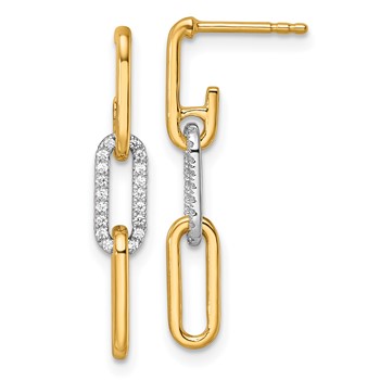 14K Two-tone 1/5 carat Diamond Paperclip Link Dangle Post Earrings
