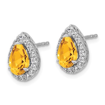 14K White Gold Lab Grown VS/SI FGH Dia and Citrine Pear Post Earrings — alternate view