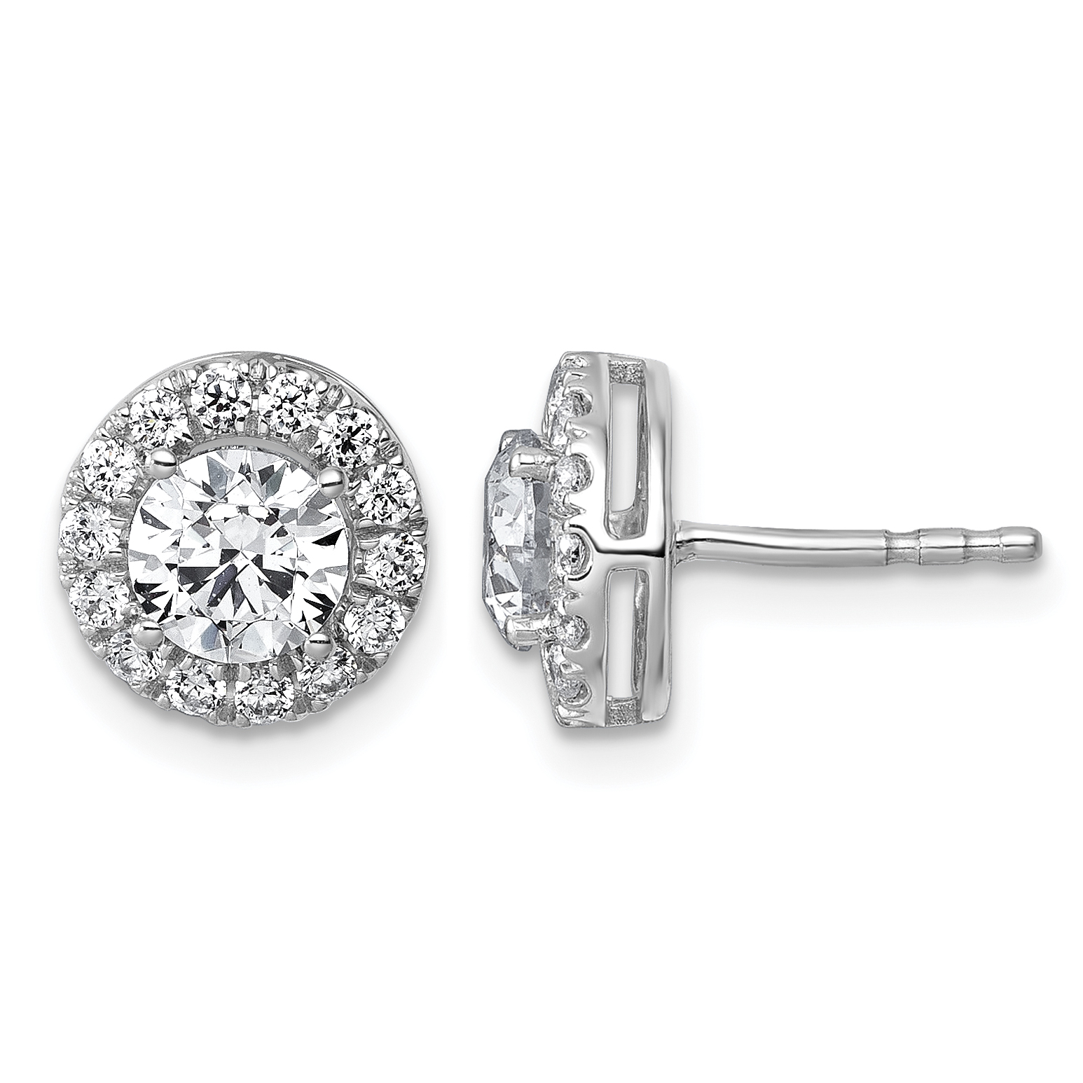 10kw 1 7/8ct Lab Grown Diamond VS+ F+ Round Complete Halo Post Earrings