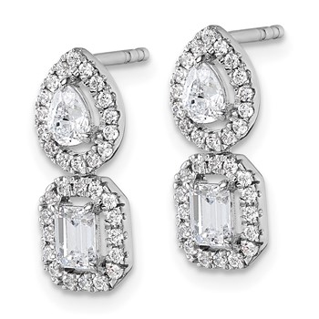 14k White Gold 7/8 carat Lab Grown Diamond VS/SI+ G+ Complete Two Stone Dangle Halo Post Earrings — alternate view