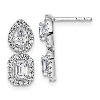 14k White Gold 7/8 carat Lab Grown Diamond VS/SI+ G+ Complete Two Stone Dangle Halo Post Earrings