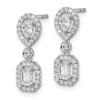 14k White Gold 1 carat Lab Grown Diamond VS/SI+ G+ Complete Two Stone Dangle Halo Post Earrings — alternate view