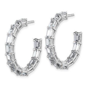 14k White Gold 6 1/2 carat Lab Grown Diamond VS/SI+ G+ Emerald Complete In and Out Hoop Earrings — alternate view